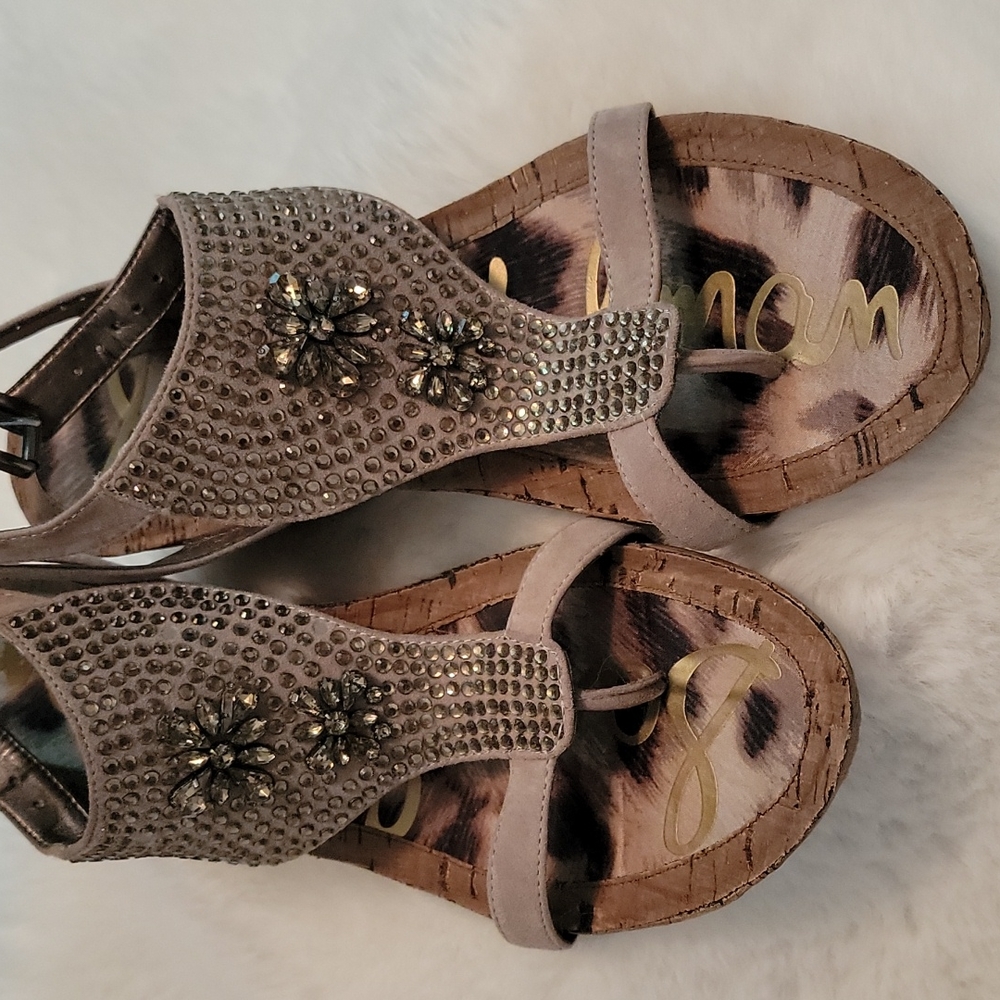 Sam Edelman Wedge Suede Sandal with Rhinestones - Picture 2 of 6
